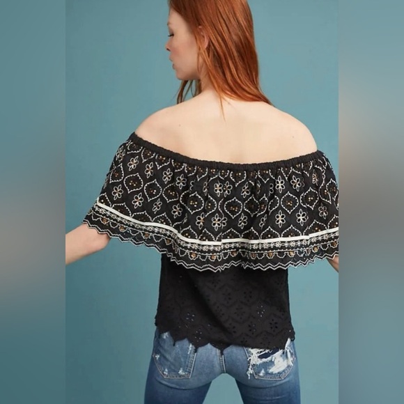 GUC Hemant & Nandita- Black Off-Shoulder Embroidered Women's Top. Size M - Picture 2 of 9